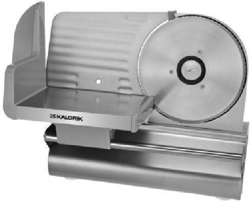 Kalorik AS 27222 Silver Food Slicer; Aluminum alloy housing; Powerful motor, slices frozen food (up to 4mm think); Removable stainless steel blade, cut bread or meat; Variable cutting thinkness adjustment: 0-1/2